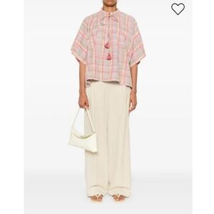 Vanessa Bruno Tyliam Metallic Plaid-Print Tie-Neck Blouse